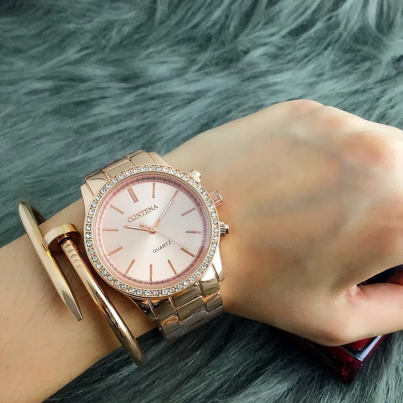 Модные женские серебряные часы CONTENA роскошные со стразами Relogio Feminino часы|relogio