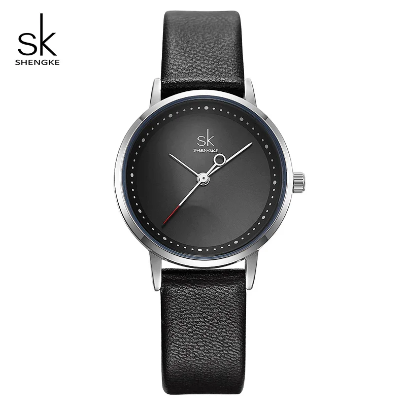 black Shengke, креативные, ручные, модные, женские часы, черная кожа, женские наручные часы, кварцевые часы, Reloj Mujer SK Montre Femme - Цвет: black