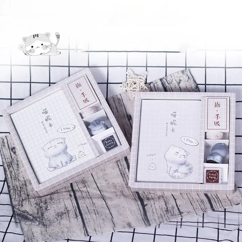 Милый блокнот с кошкой журнал ежедневник набор канцелярских принадлежностей