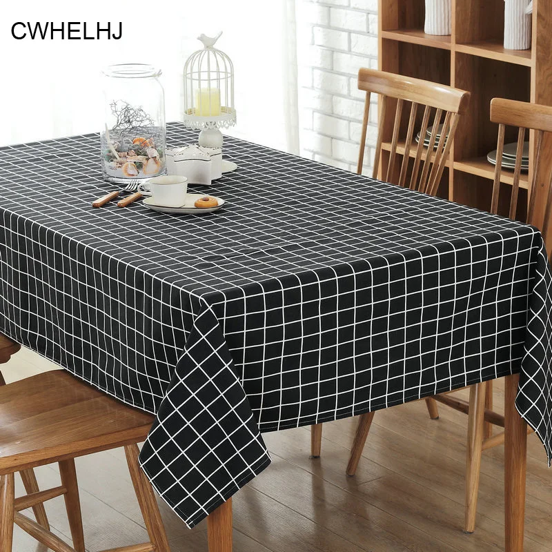 Классическая черная/белая клетчатая прямоугольная скатерть из льна и хлопка для