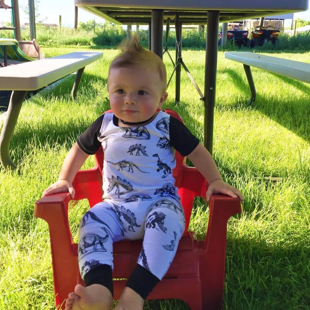 Dinosaur Romper Newborn Baby Clothes Boy Black White O-Neck Short Sleeve Toddler Jumpsuit Onesie Summer Fashion | Мать и ребенок