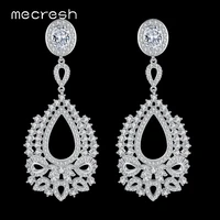 mecresh flower shape round cubic zirconia dangle earrings for women fashion bridal earrings wedding party jewelry 2022 meh1048