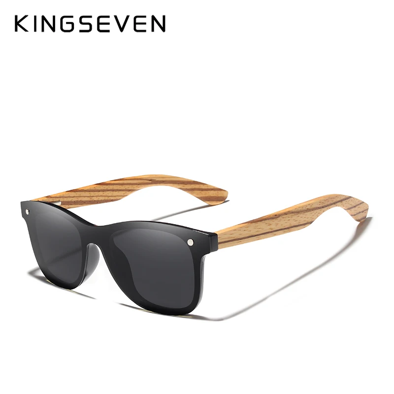 black Zebra wood KINGSEVEN, поляризационные Квадратные Солнцезащитные очки для мужчин и женщин, Зебра, деревянная оправа, зеркальные Плоские линзы, очки для вождения, UV400 - Цвет линз: black Zebra wood