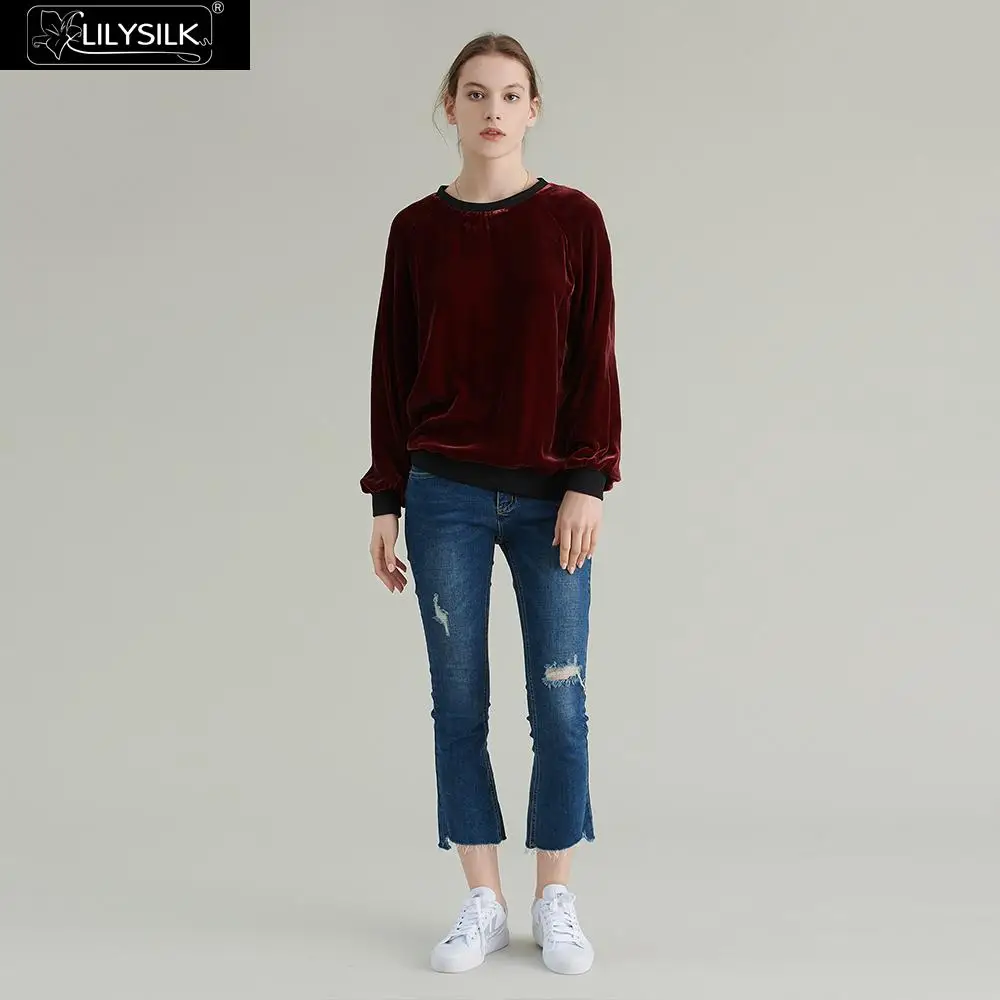 LilySilk Шелковый топ с круглым вырезом бархатный женский новый бесплатная доставка