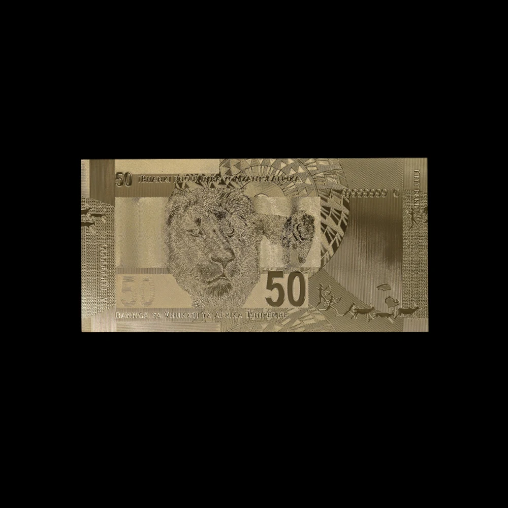 10pcs/lot Gold Plated World Currency Paper South African 50 Rand Foil Bank Note Money Banknote Collection | Дом и сад