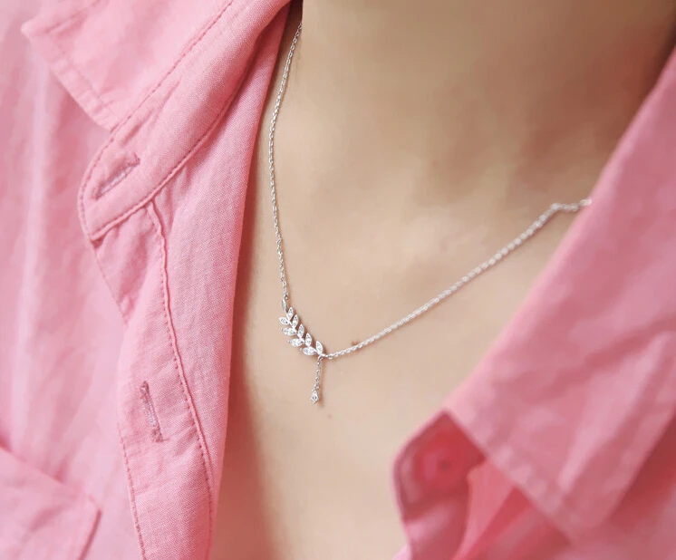 2020 New Luxurious Refinement Leaves Plant Fine Jewelry 925 Sterling Silver Water Drop Statement Necklace For Women Female D210 | Украшения