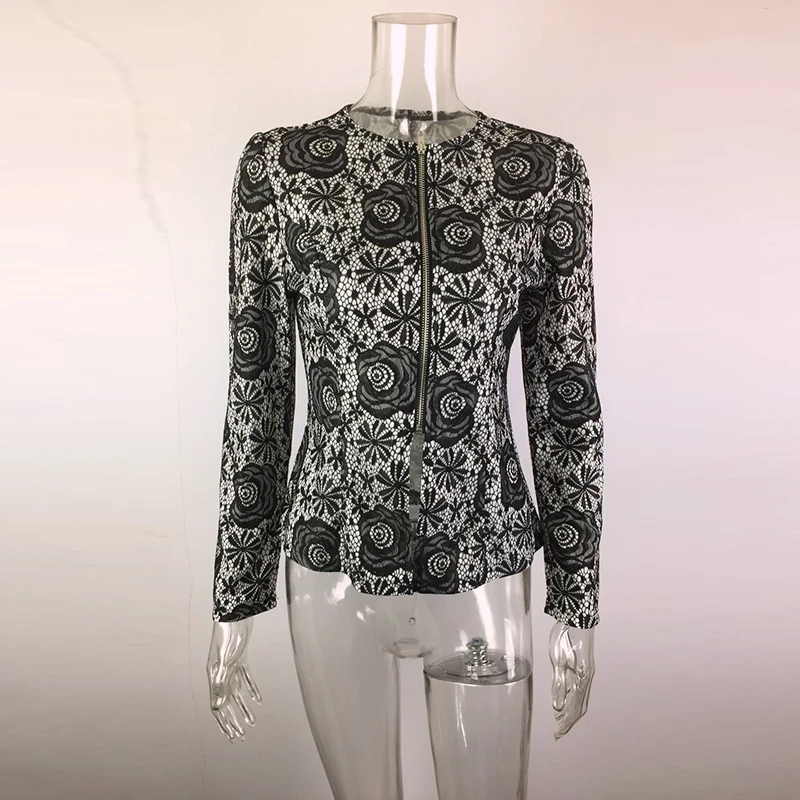 Черный круглый вырез длинный рукав приталенный весна осень хлопок кружево