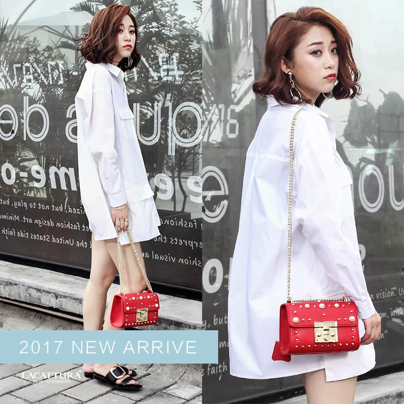 LACATTURA женская сумка на плечо роскошный клатч с заклепками для девочек летняя