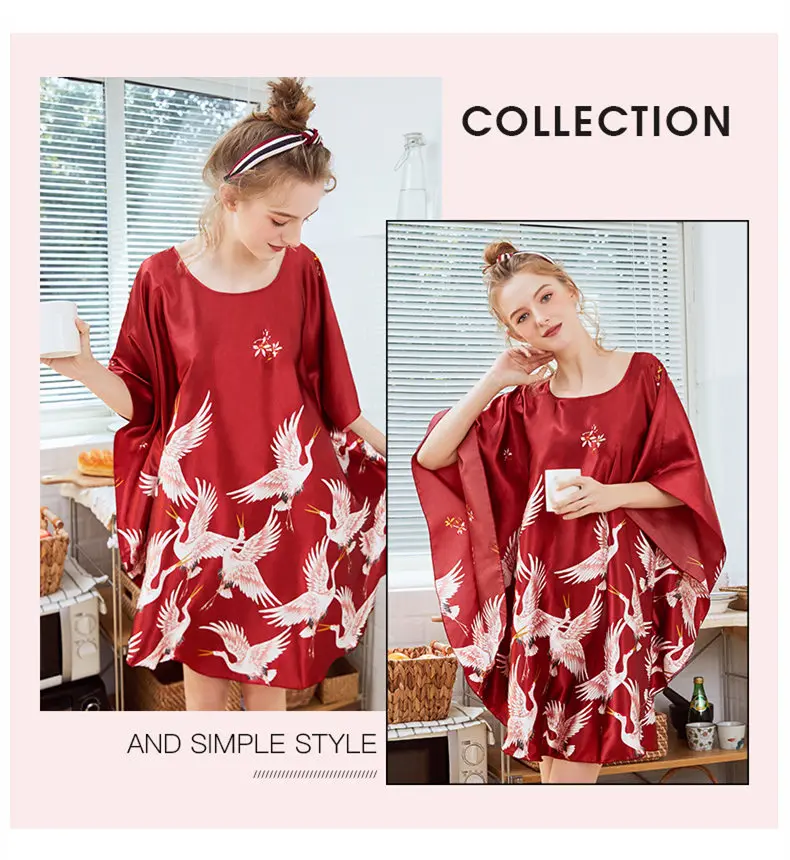Women's sleepwear princess Simulated Silk Sleepwear Ladies Summer Bat Sleeve Sleeping Skirt Ladies Large Housewear nightwear