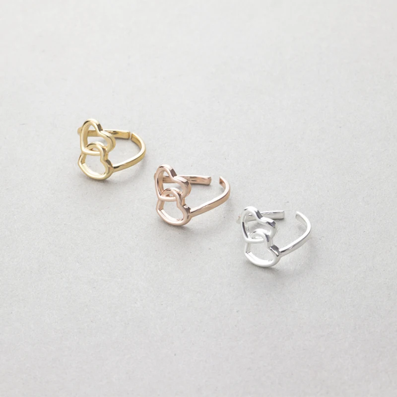 Розовое золото Цвет Регулируемый двойной сердце переплелись кольцо для Для