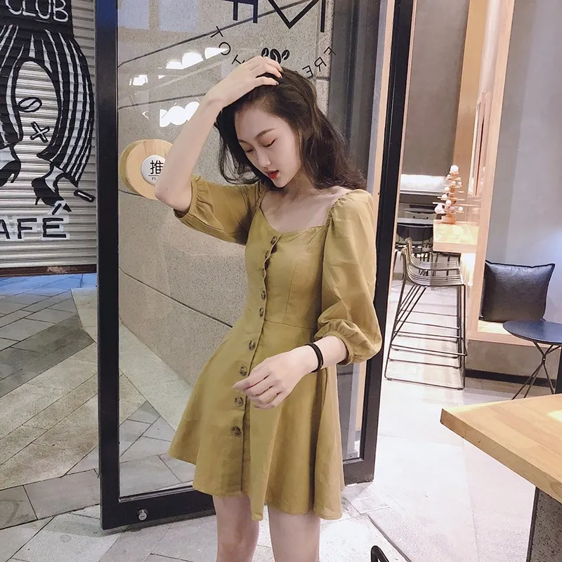 Женское ТРАПЕЦИЕВИДНОЕ мини-платье с рукавами-фонариками повседневное