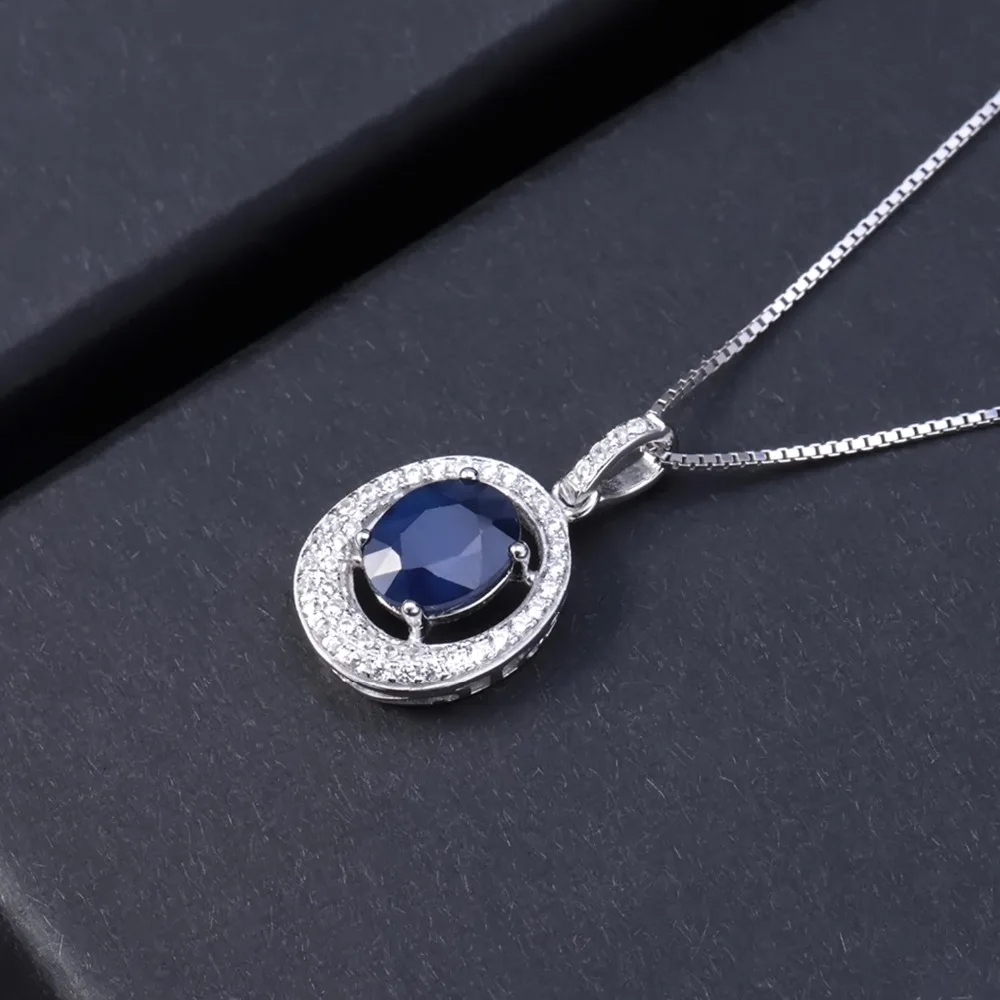 GEM'S балет 3.24Ct Овальный Натуральный Синий Сапфир кулон ожерелье из чистого 925 пробы серебра драгоценный камень классические ювелирные изделия для женщин