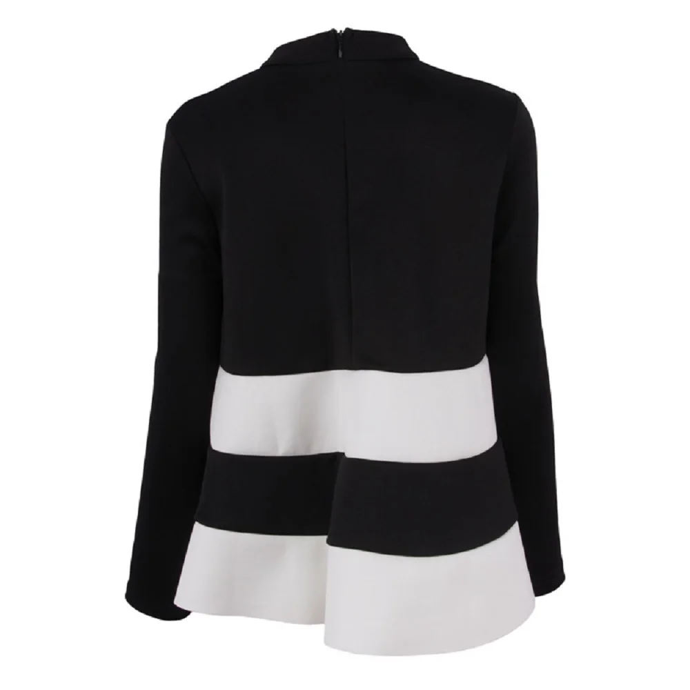 

2017 Autumn Women Patchwork Ruffles Lap Casual Loose Tops