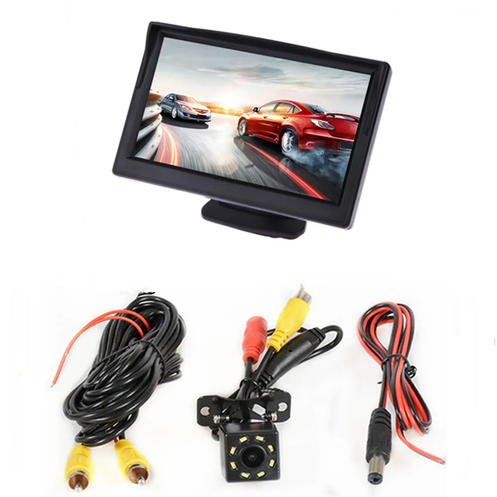 5 дюймов Цвет Экран автомобильный монитор HD800* 480 с двумя крепление Обратный Система помощи при парковке с 2 AV вход, камера заднего вида на выбор - Цвет: With wired camera