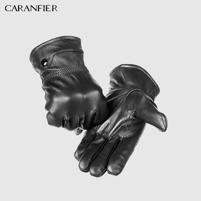 Перчатки CARANFIER мужские из натуральной овечьей кожи зимние уличные плотные теплые