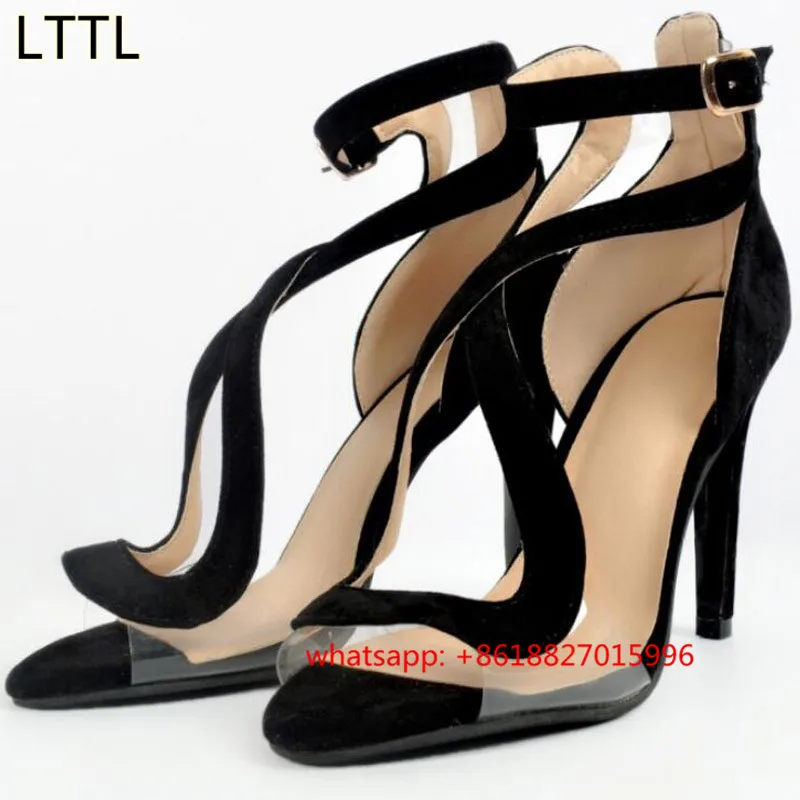 Lttl новый peep toe sexy тонкие каблуки сандалии черные женские бархатные туфли strappy