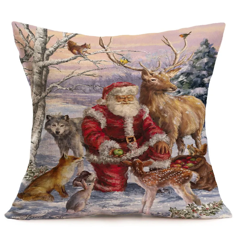 Merry Christmas Linen Santa Pillow Cases Sofa Cushion Cover Home Decoration Garden Decorative Supplies Tool Drop Shipping | Дом и сад
