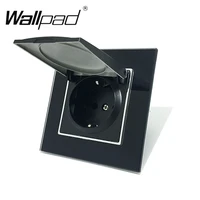 1 gang dust cap schuko socket 16a wallpad luxury black crystal glass 110v 250v wall power supply eu with claws hook clips