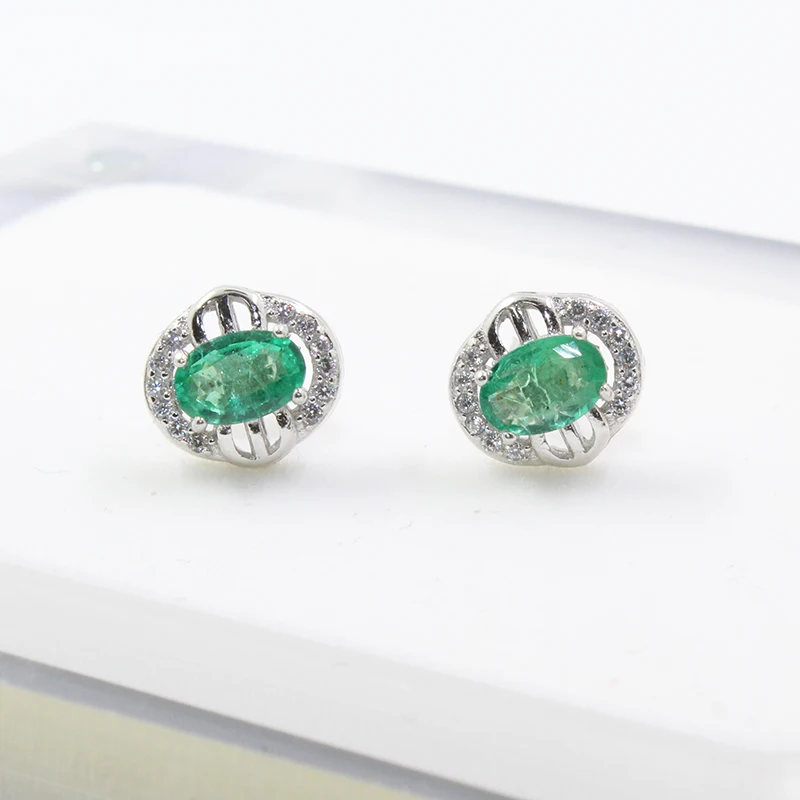 Серьги гвоздики из серебра 925 пробы с изумрудами 4 Х6 мм|stud earrings|earring studs earringsearrings