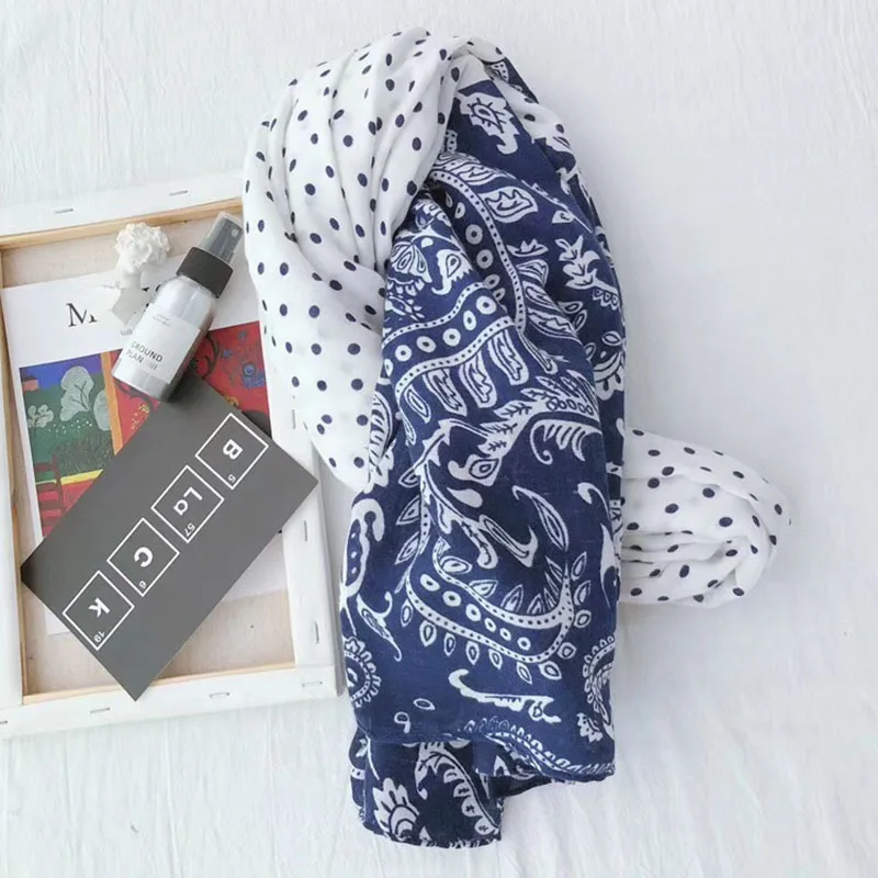 Женский хлопковый шарф с принтом кешью в горошек модный мусульманский хиджаб