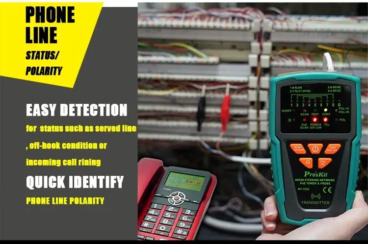 Pro'skit MT-7029-C анти-помех аудио сети POE проверка линии сетевой кабель тестер для телефонная проводка детектор Линии Трекер