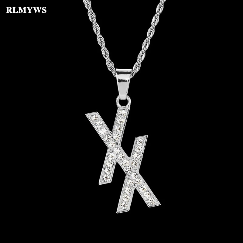 RLMYWS хип хоп горный хрусталь XX письмо кулон Цепочки и ожерелья s Gold Filled мужские