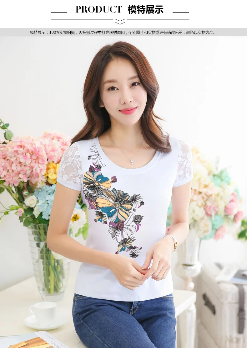 Camisetas verano mujer женские Стразы с коротким рукавом футболки женские топы с бриллиантами цветочный принт женские футболки Vetement Femme