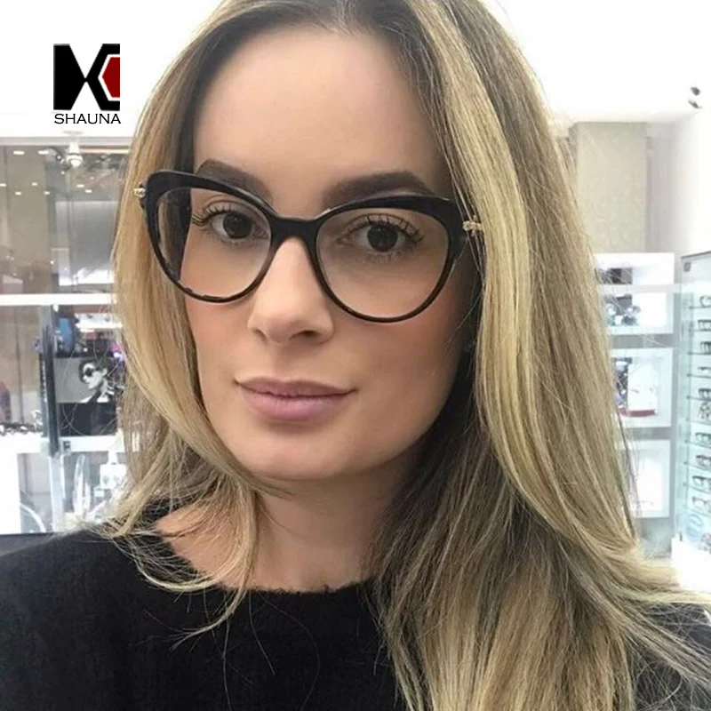 SHAUNA Модные женские оправа для очков в стиле кошачьи глаза анти Синие лучи очки