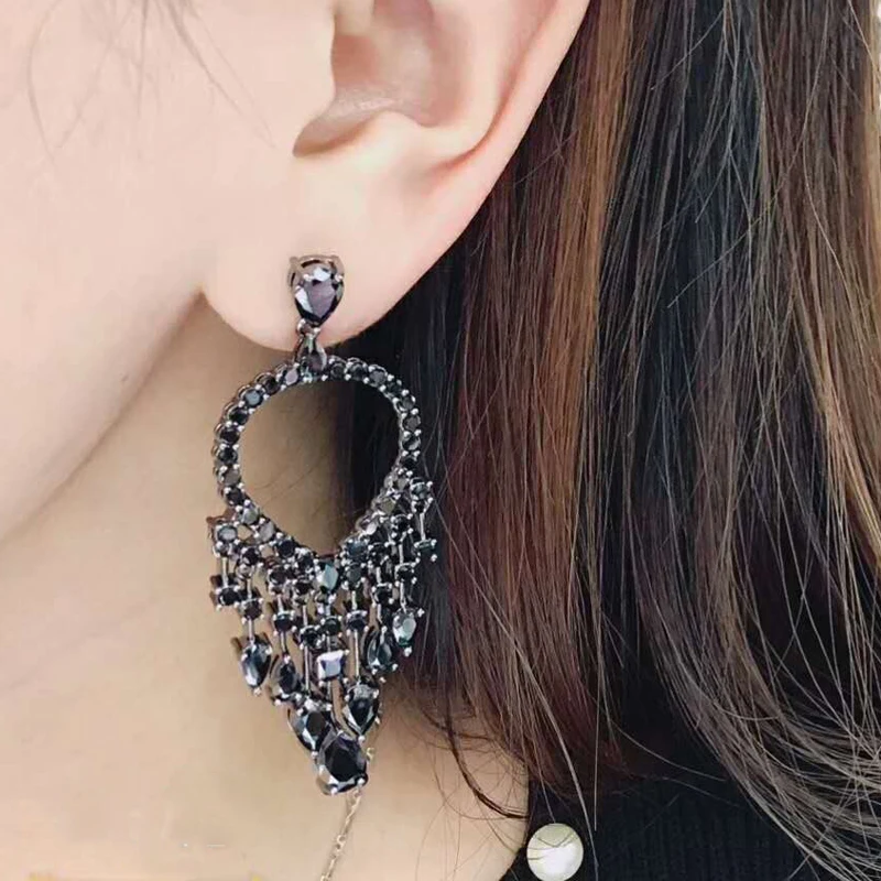 Красивые серьги-подвески HIBRIDE с черным кубическим цирконием Стразы модные