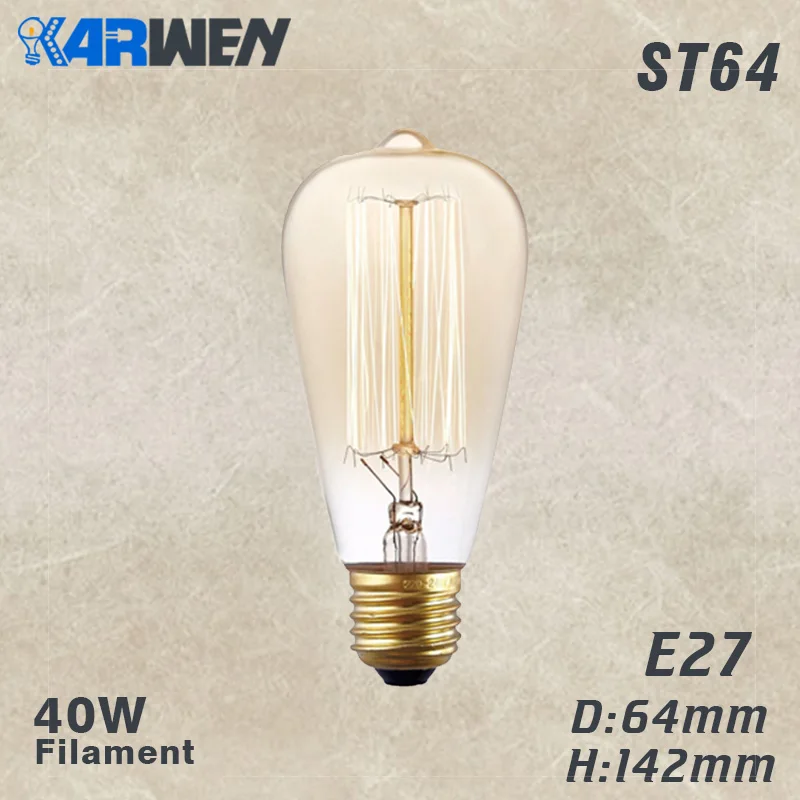 ST64 Filament 220V KARWEN Светодиодная лампа накаливания Эдисона, декоративная 3D винтажная лампа Эдисона E27 220V T10 T45 A60 ST64 G80 G95, сменная лампа накаливания - Цвет: ST64 Filament 220V