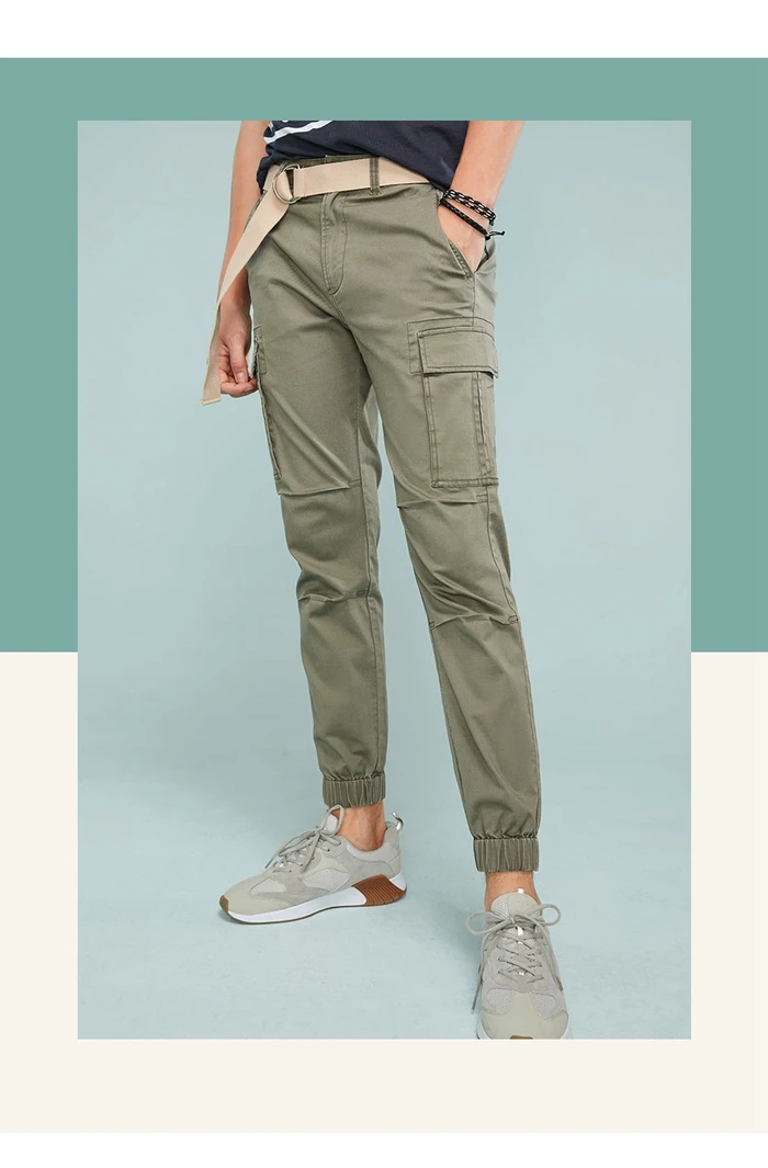 Giordano Эластичные мужские хлопчатобумажные джинсовые брюки с боковыми карманами на коленях