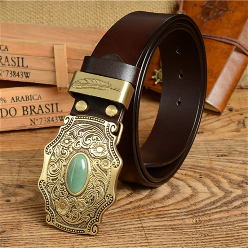 

Luxury Vintage Brass Belt Buckle Men Belt TOP Quality Leather Belt Men Strap Ceinture Homme Jeans Cinturon Mujer Riem MBT0371