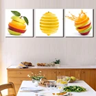 Настенные картины для кухни, набор из 3 предметов, рисунок на холсте с фруктами, разрезы зеленых яблок и апельсинов, Современная декоративная картина для столовой