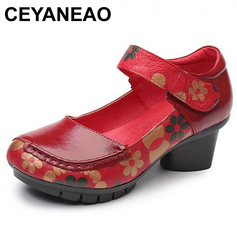 Туфли лодочки CEYANEAO женские из натуральной кожи мягкие туфли на среднем каблуке