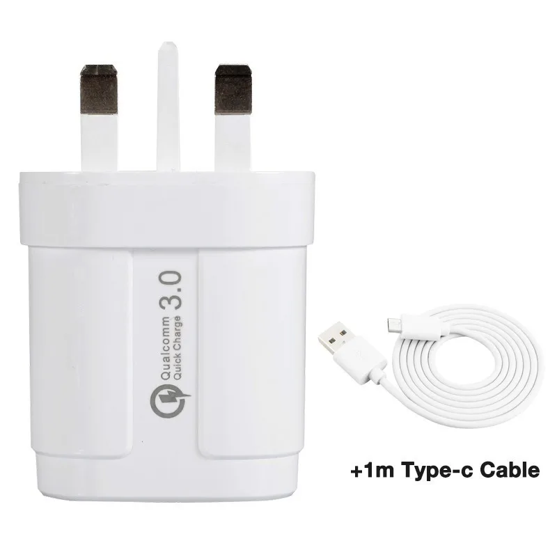 Быстрое зарядное устройство QC3.0 UK для iPhone для Xiaomi samsung универсальный источник питания для путешествий адаптер быстрой зарядки с кабелем Micro type-c - Тип штекера: white with typec