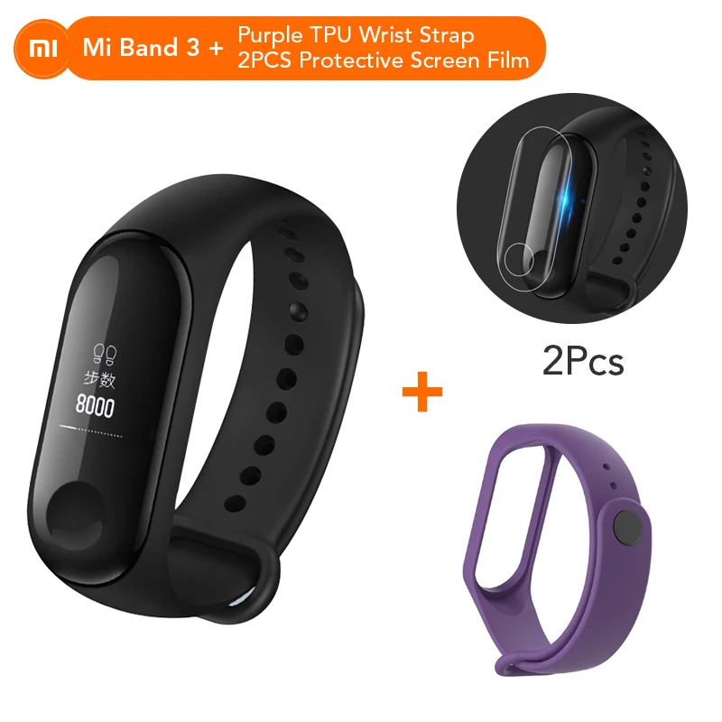 CN Add Purple Strap Mi Band 3 NFC версия Xio mi монитор сердечного ритма умный спортивный браслет OLED mi band 3 Smartband многоцветные ремни - Цвет: CN Add Purple Strap