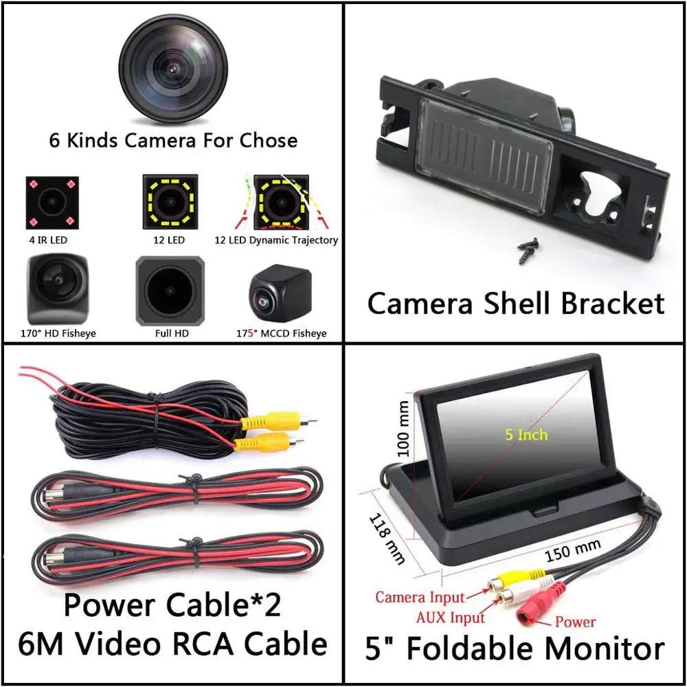 Camera 5 inch Fold 175 градусов MCCD рыбий глаз 12LED HD камера заднего вида для hyundai New Tucson IX35 Buick Regal Chevrolet Malibu автомобильный парковочный монитор - Название цвета: Camera 5 inch Fold