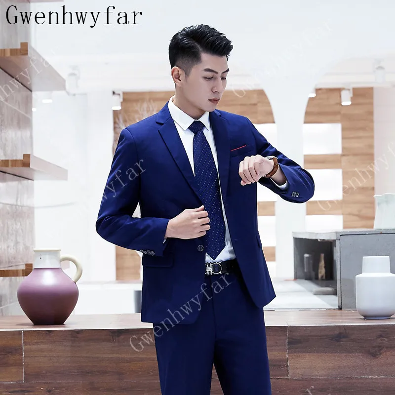 Классические темно-синие свадебные смокинги приталенные костюмы для мужчин