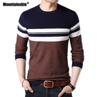 Мужской шерстяной пуловер Mountainskin, повседневный приталенный трикотажный свитер в полоску, с круглым вырезом, осень 2019