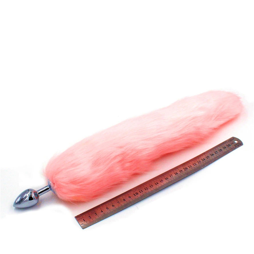 Pink Artificial Fox Tail Plush Fur With Metal Anal plug 40cm Long Butt Sex Toys cosplay Role Play Drop Shipping | Красота и здоровье