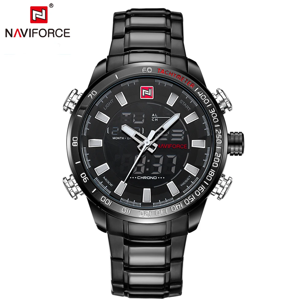 Для мужчин часы NAVIFORCE Элитный бренд спорт двойной Дисплей светодиодный цифровой