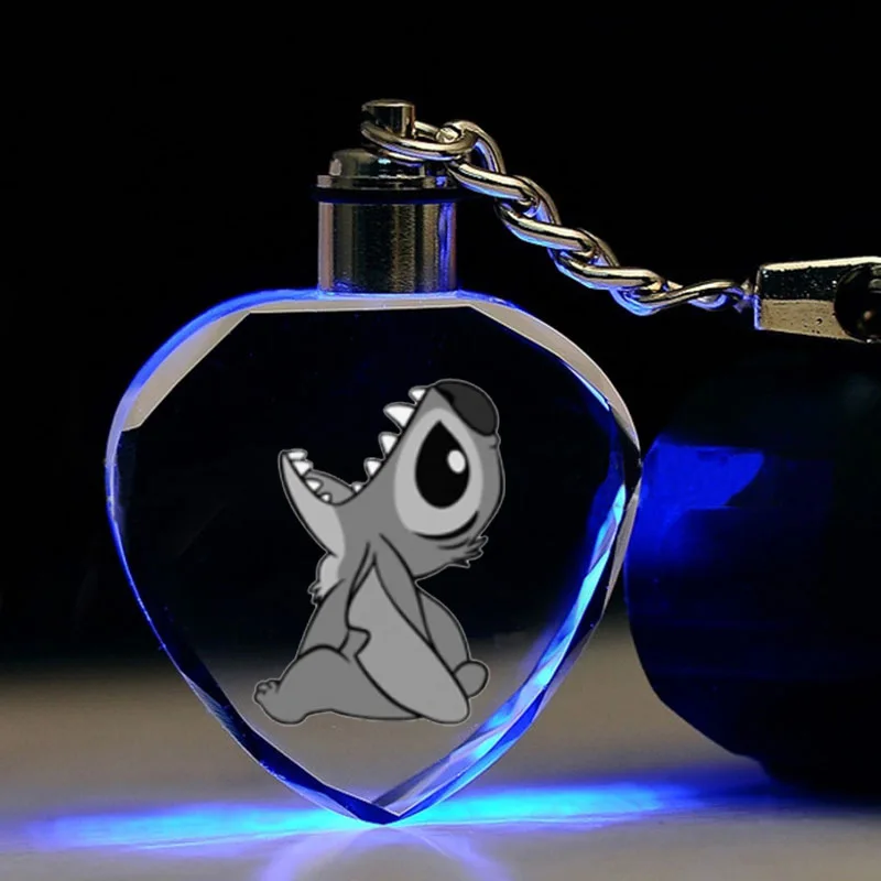Disney стежка брелоки в форме сердца кристалл мультфильм брелок LED кулон подарок на день рождения ключ кулон - Цвет: a