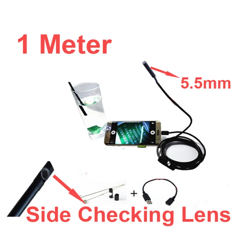 

1Meter 640x480 5.5"diameter head endoscope camera Android OTG function video checking endoscope camera with side lens