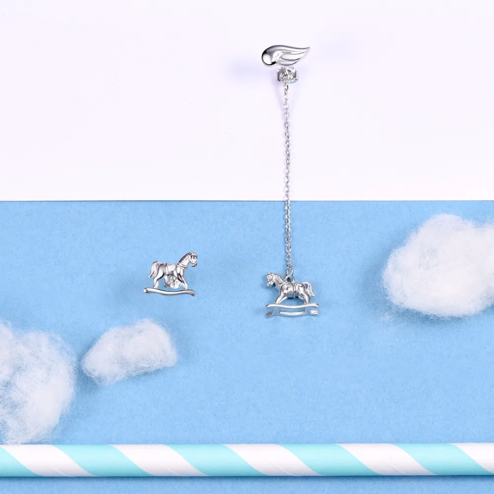 SILVERCUTE романтическая карусельная лошадка асимметричные серьги-гвоздики для