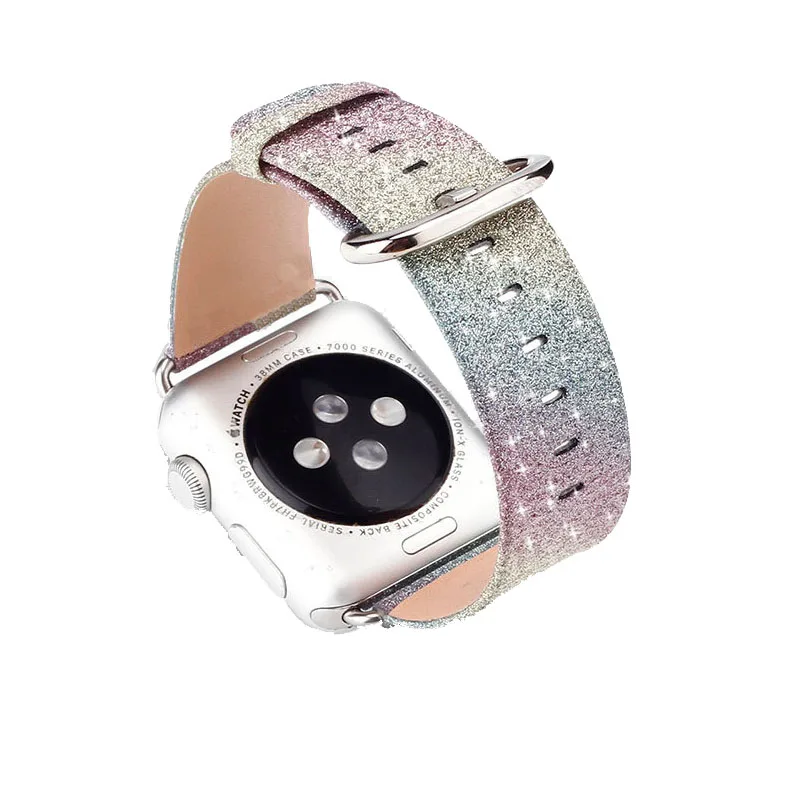 

Leopard Rainbow Bling Glitter Leather Band for Apple Watch Series 1 2 3 4 5 Strap 44 42mm 40 38mm Bracelet for iWatch Wristband