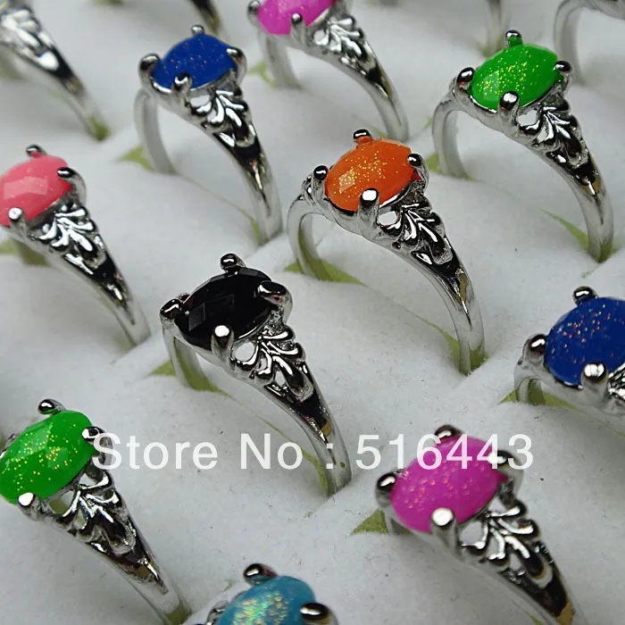 

30PCS Wholesale Jewelry Lots Mix Color Acrylic Silver P Fashion Rings Free Shipping