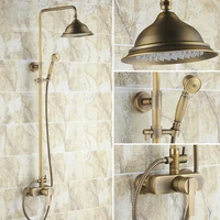vintage retro antique brass single handle lever bathroom 8 inch round rain shower faucet set mixer tap hand shower mrs171