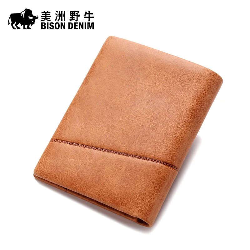 2017 BISON DENIM Brand Men Wallet Genuine Leather Purse Credit Card Holder Men's Short Free Ship | Багаж и сумки