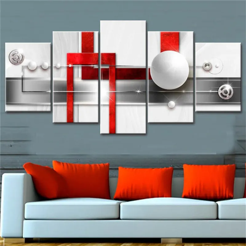 5 Pieces White Spherical Prints Canvas Art Abstract Painting Diamonds Wall Modular Pictures for Living Room Home Decor|Рисование и