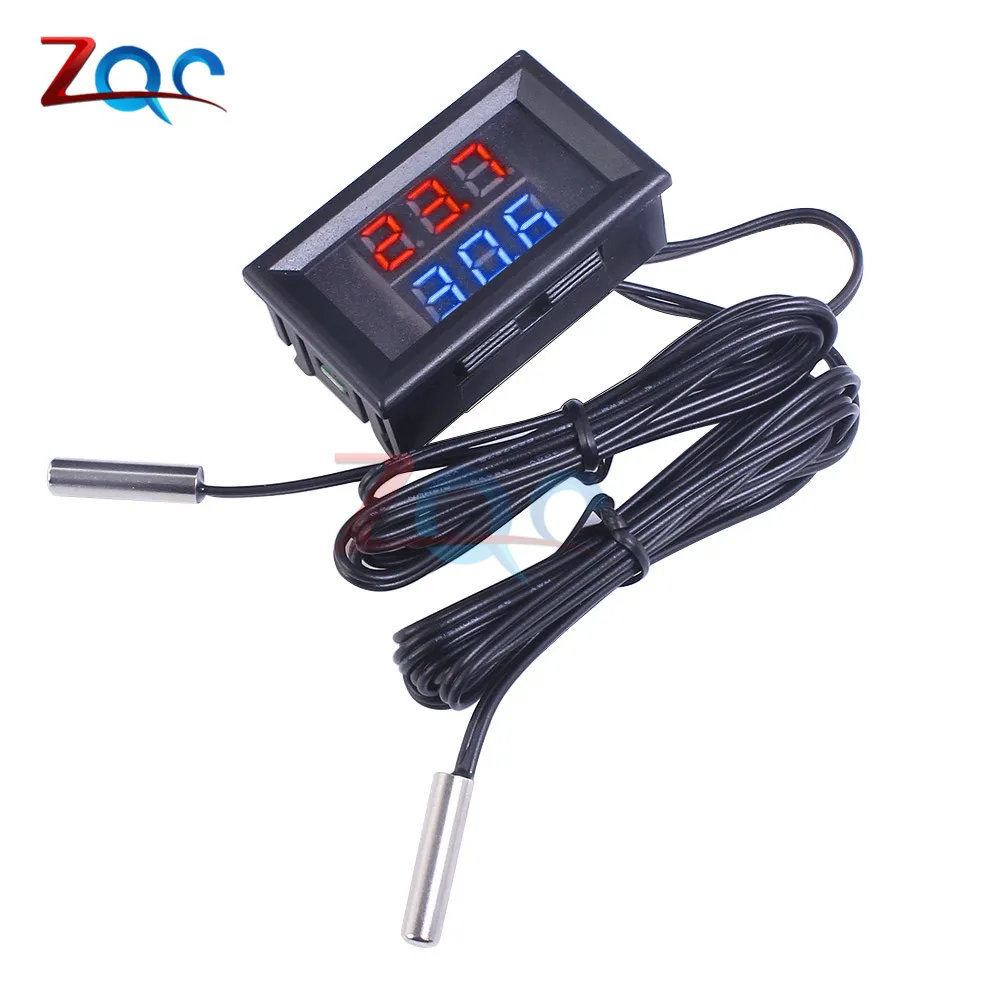 3 Digit 4V-28V Blue DC 4 V-28 V Mini Dual Дисплей цифровой термометр ж/двойной NTC Водонепроницаемый металлический зонд Температура Сенсор тестер для автомобиля для ванной - Цвет: 3 Digit 4V-28V Blue
